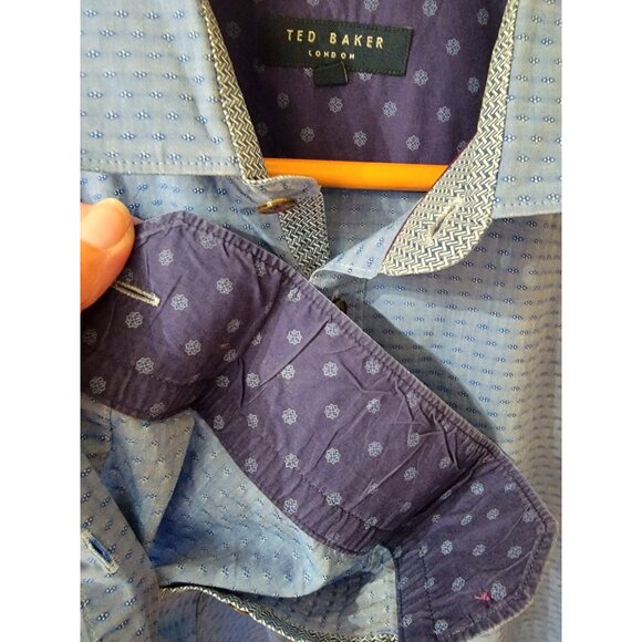 Ted Baker London Mens Long Sleeve Button-Up Shirt Size 4 Blue Pattern - Picture 3 of 6